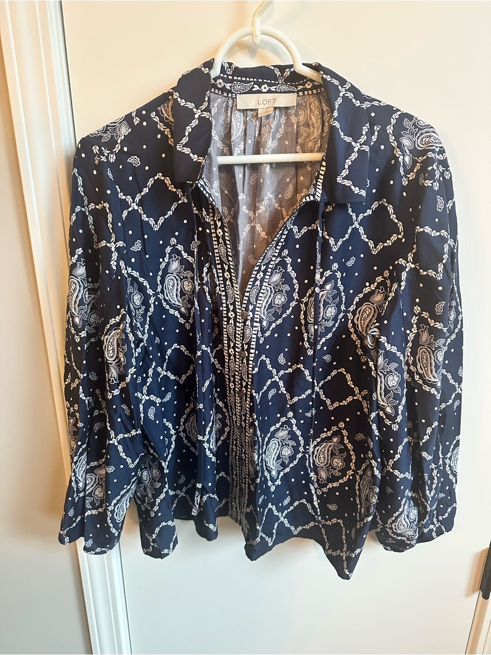 LOFT Navy Paisley Print Button-Down Shirt